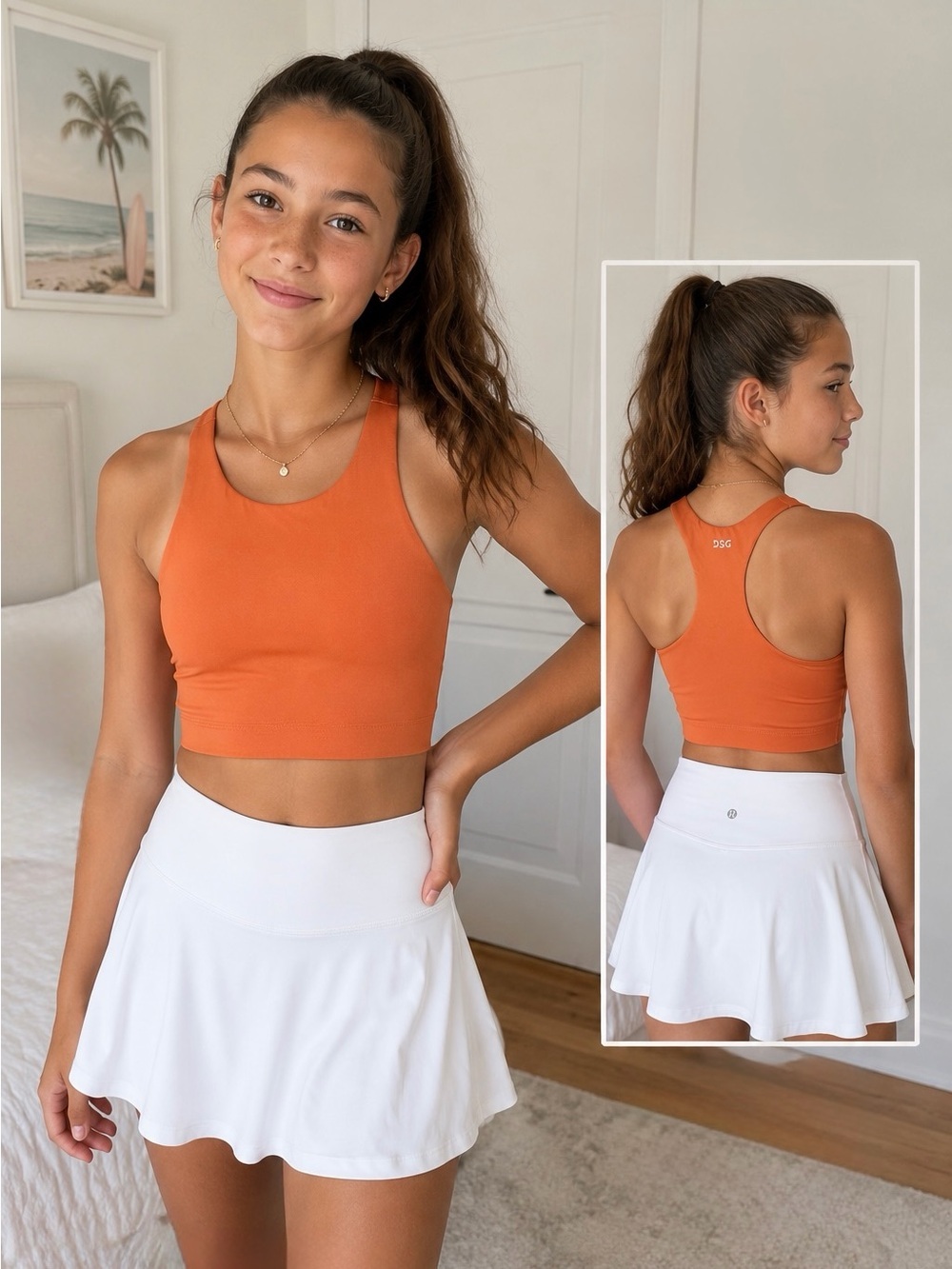 DSG Orange High Neck Longline Sports Bra Crop Tank Girls Medium 10-12